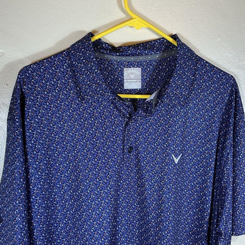 Callaway Opti Dry XL Men’s Geo Print Golf Polo Shirt Navy Blue Performance Wear